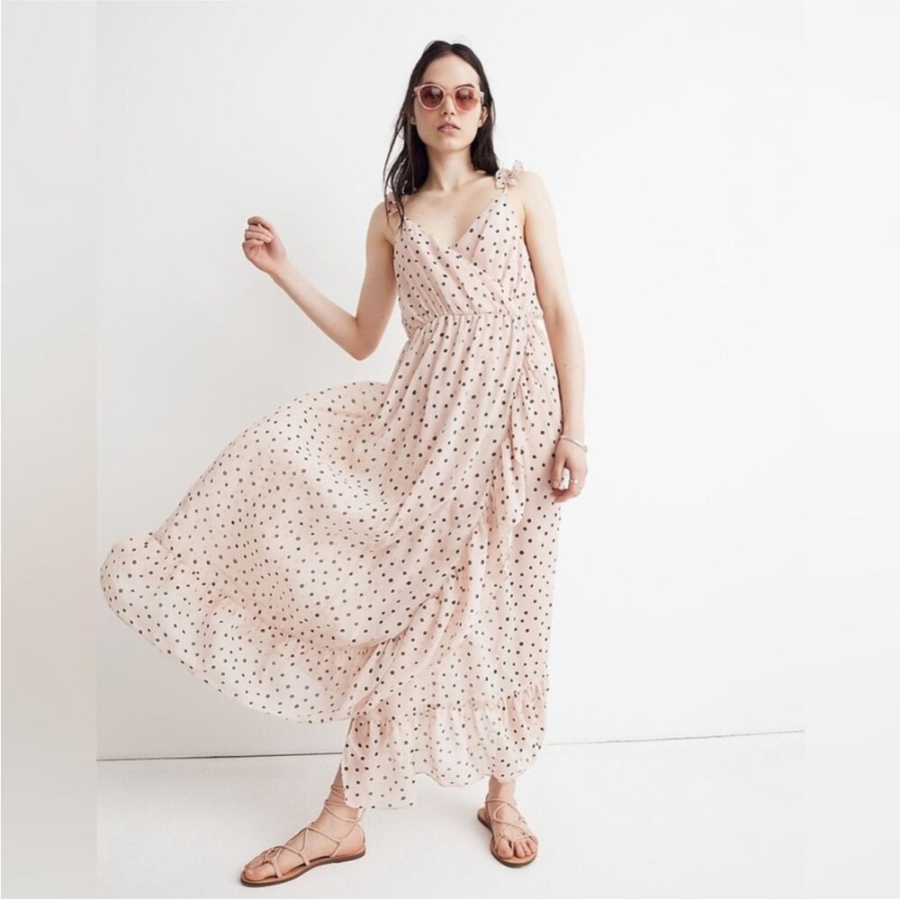 Madewell Ruffle-Strap Wrap Dress in Inkspot Dots Size 6